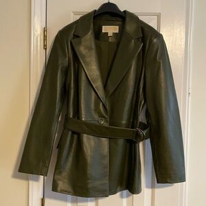 Michael Kors green belted leather coat Size Medium NWOT